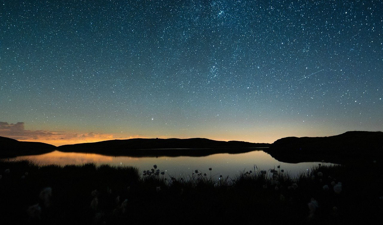 Overlooking a lake at dusk